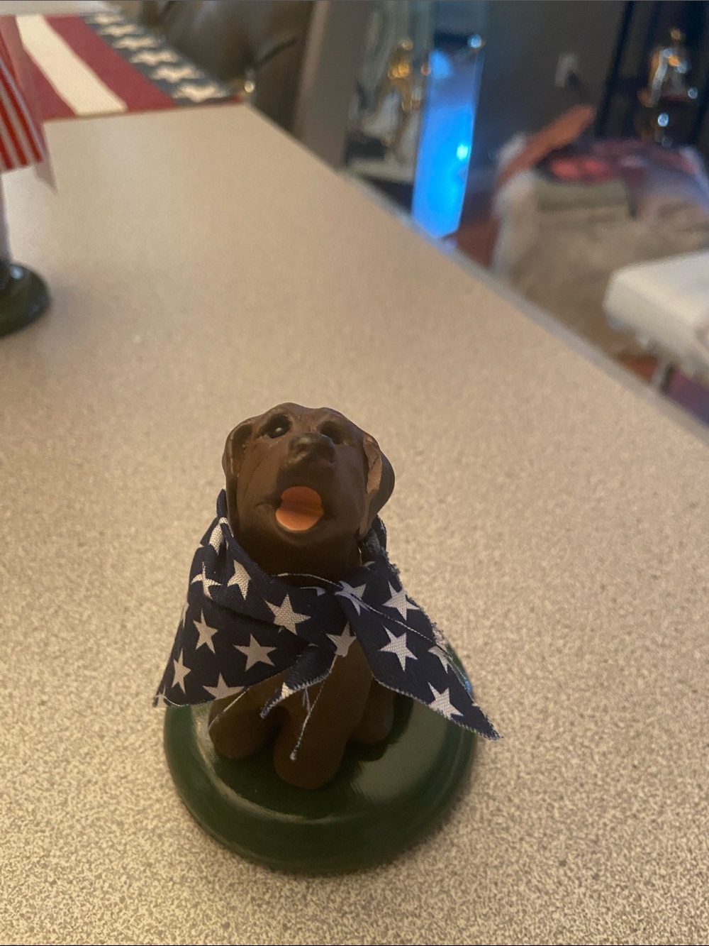 Patriotic Brown Dog Figurine with Star Bandana tiny chip on the ear